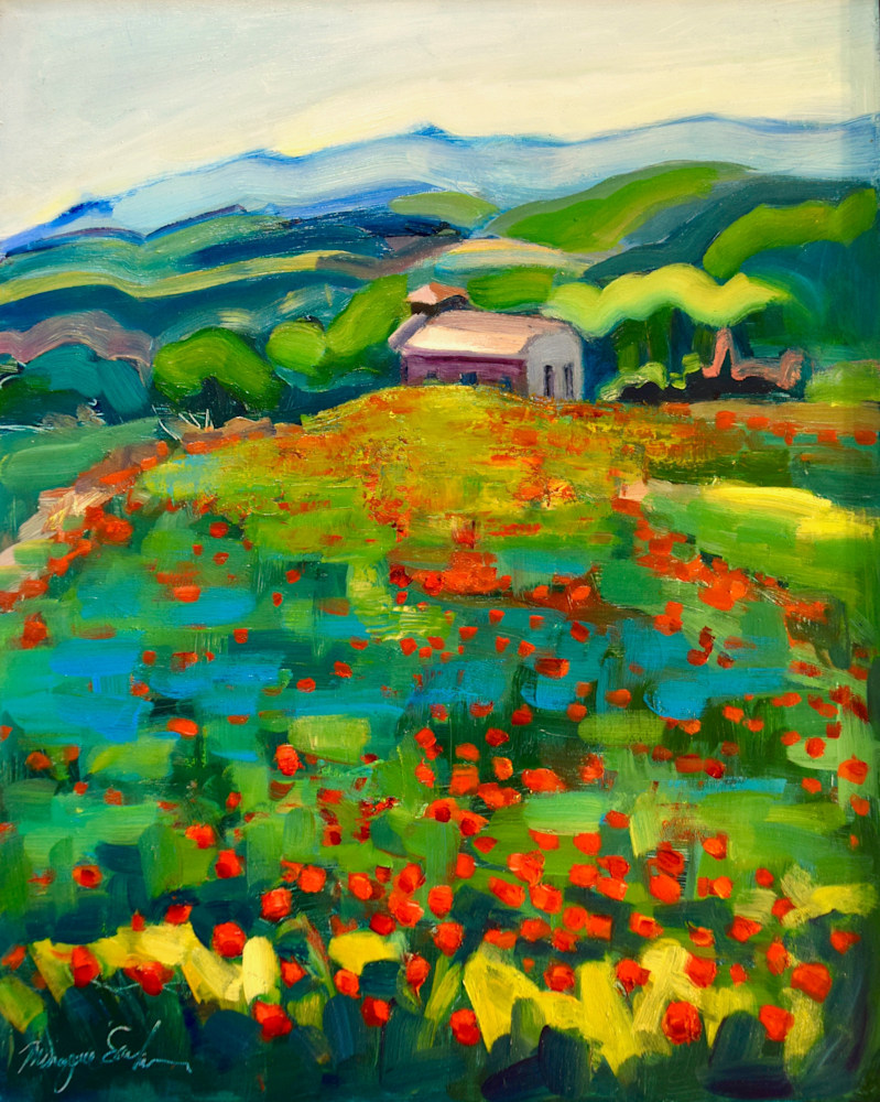 Plein Air Oil Painting I Did In Tuscany Of The Red Poppy Field By