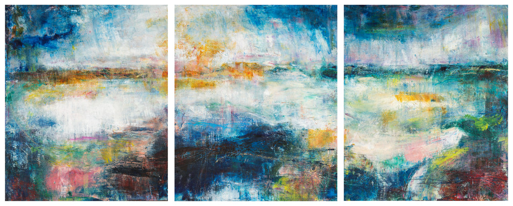 Containers Triptych Eadaoin Glynn 2019 oil, oil bar, pigment, cold wax on cradled panel 60x150cm HiRes