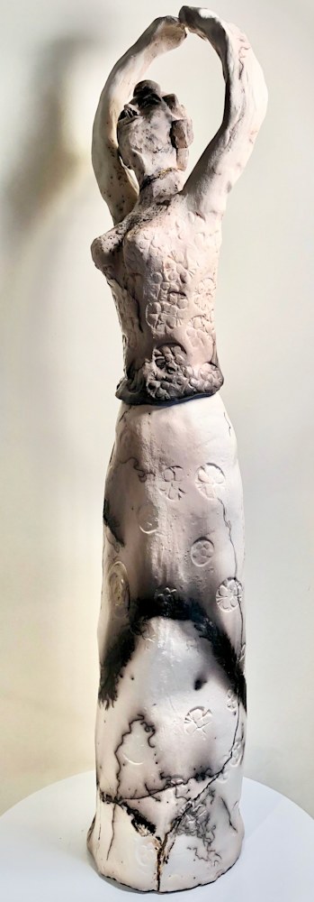 Ceramic Glory Carrier 3 other side, terra sigillata emu feather horsehair, 20 x6x5