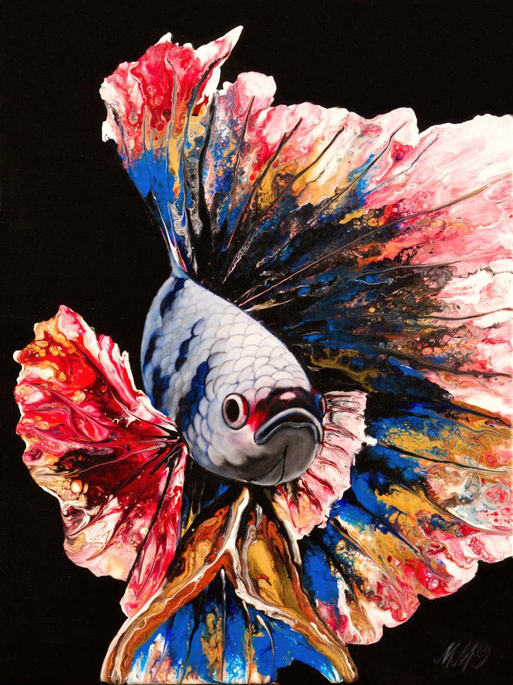 Rainbow Betta Fish Original Mixed Media Art Mmg Art Studio Fine Art Colorado Gallery