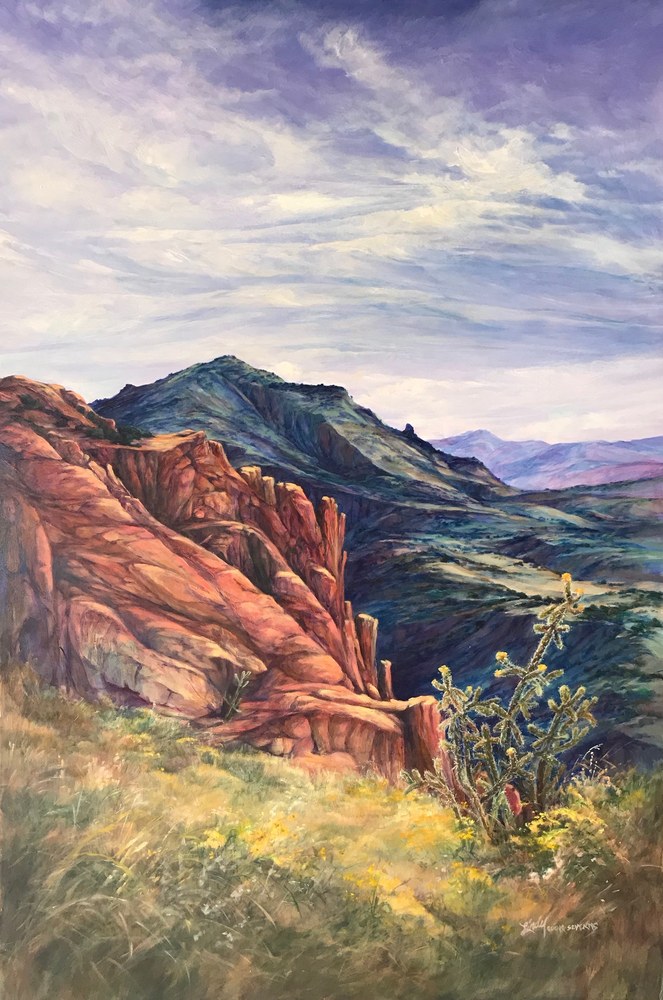 Where the Mountains Touch the Sky 36x24 oil Lindy C Severns