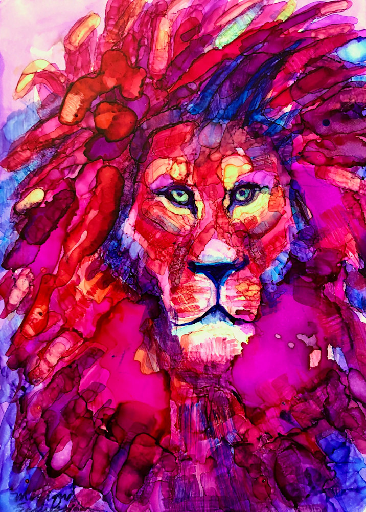 Ready to Roar 11 final, alcohol ink on panel, 7x5 (1)