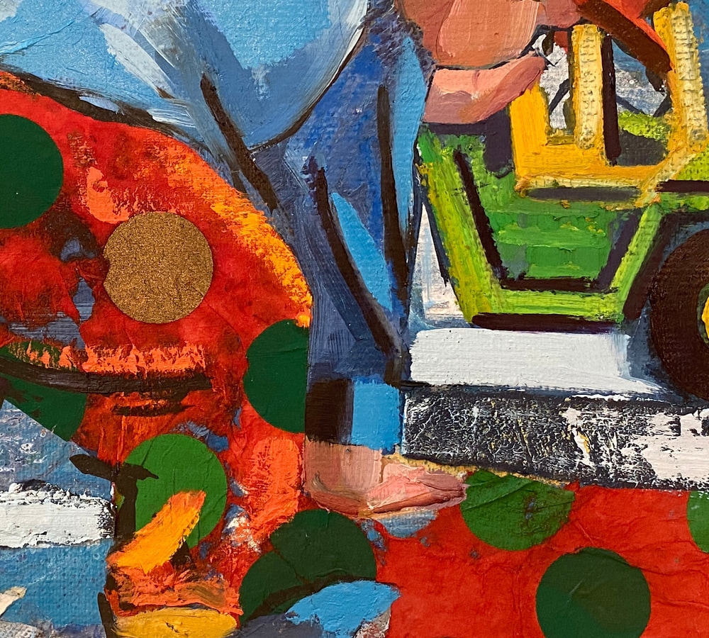 playing boy with tractor in blue detail