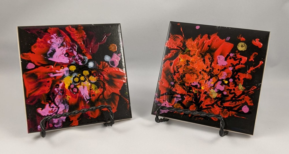 Red Flower Abstract   Set of 2