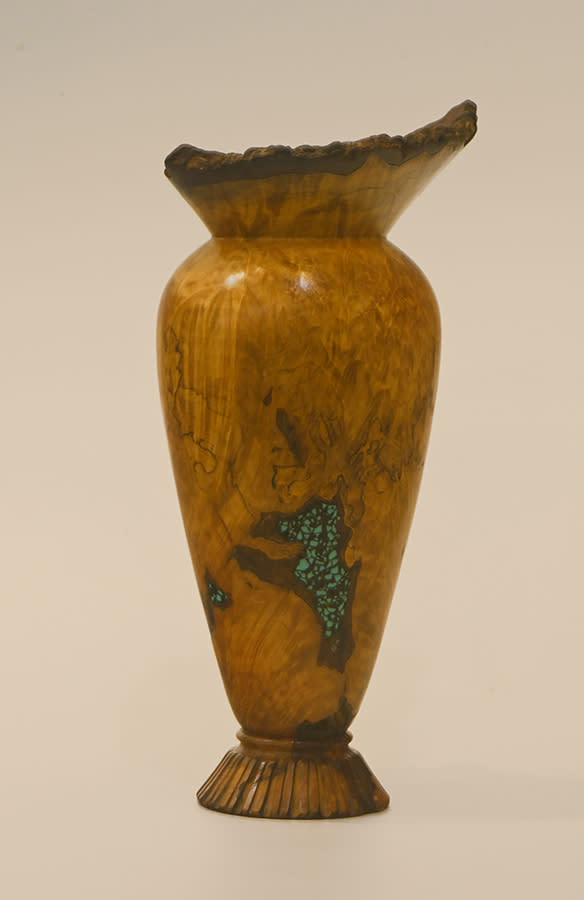 maple vase with turqouise inlay