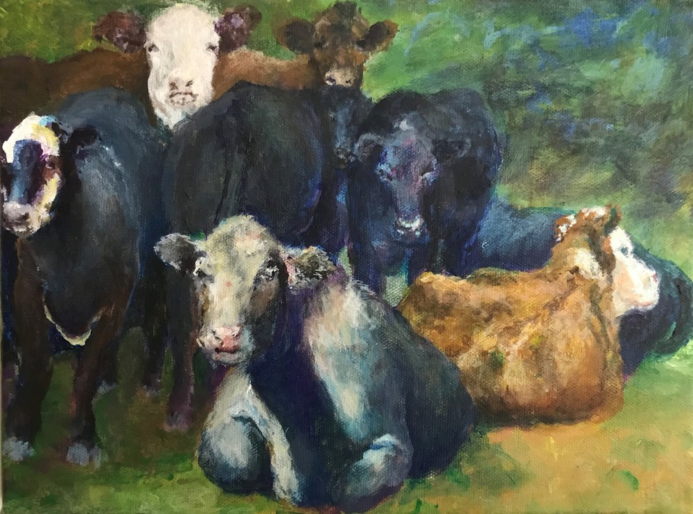 2020 8 2, Family Portrait, The Brendel's Cows, Acrylic, 9x12x