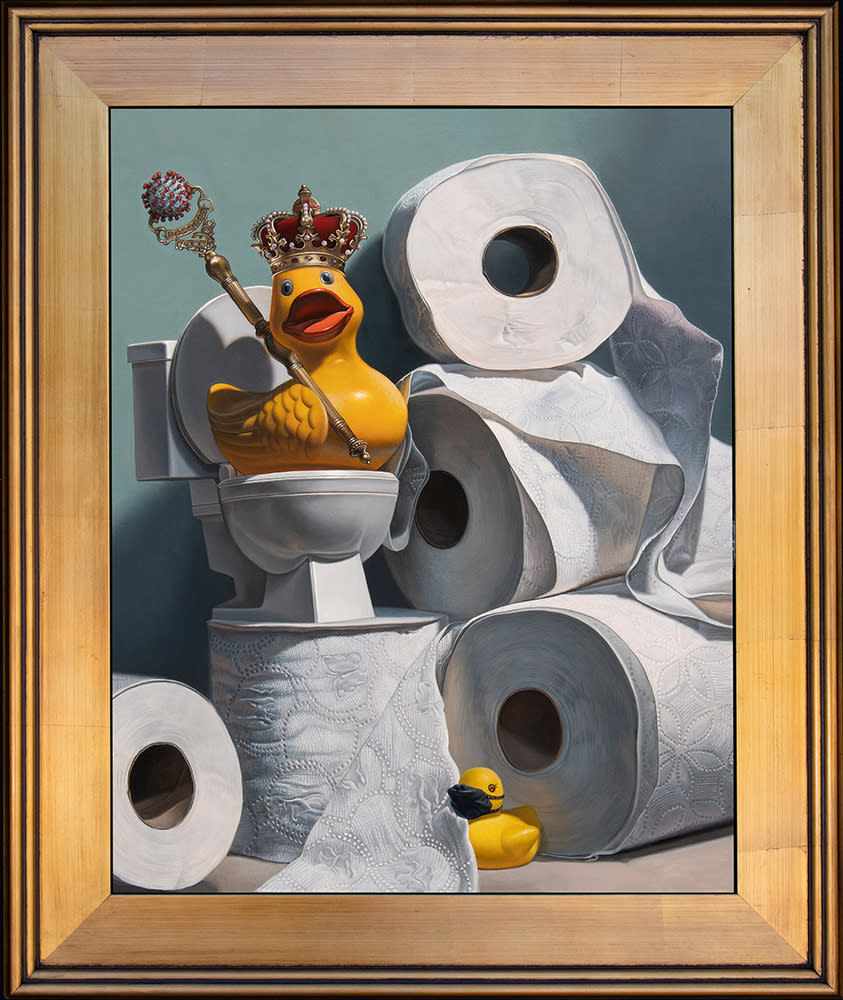 Kevin Grass What the Duck Gold Frame Acrylic on aluminum panel painting
