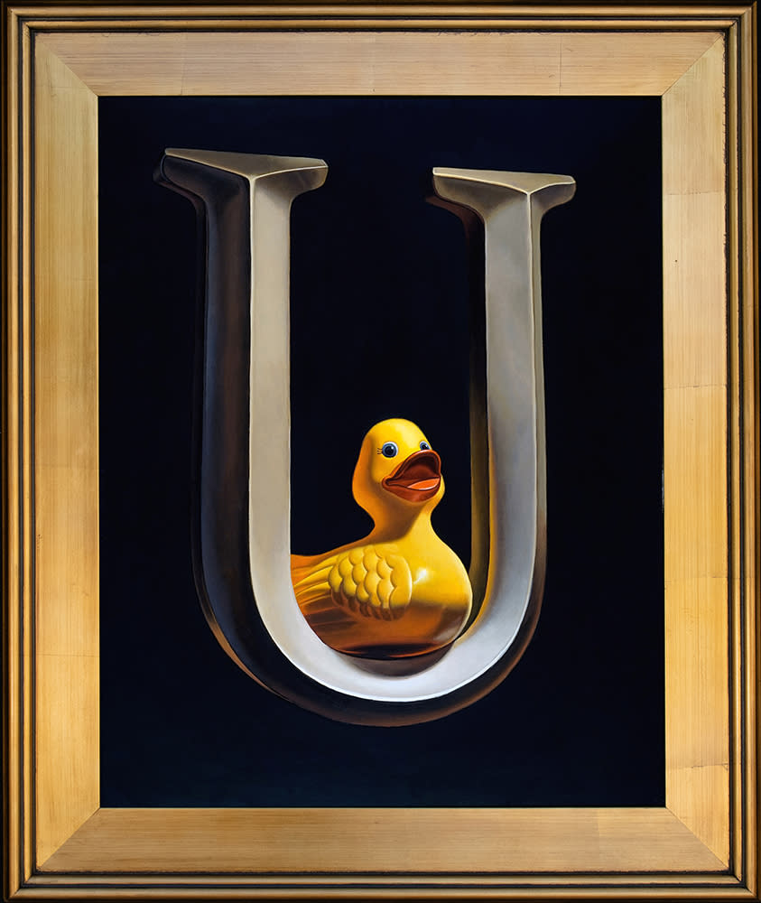 Kevin Grass Duck U Gold Frame Acrylic on aluminum panel painting