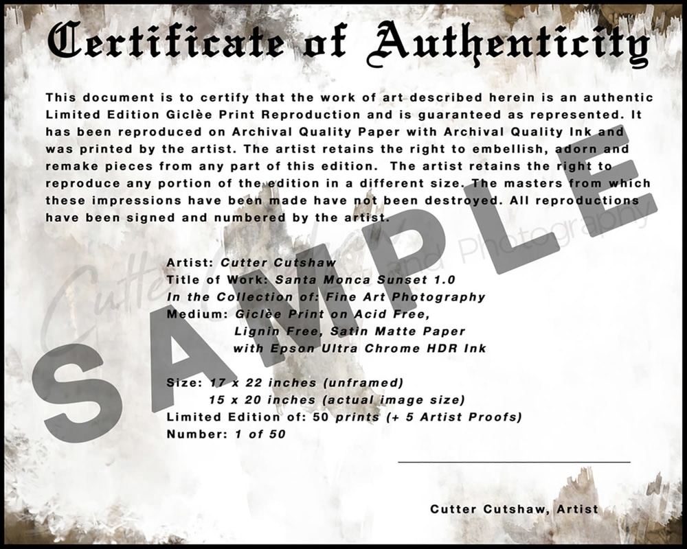 Sample of Limited Edition Certificate of Authenticity 