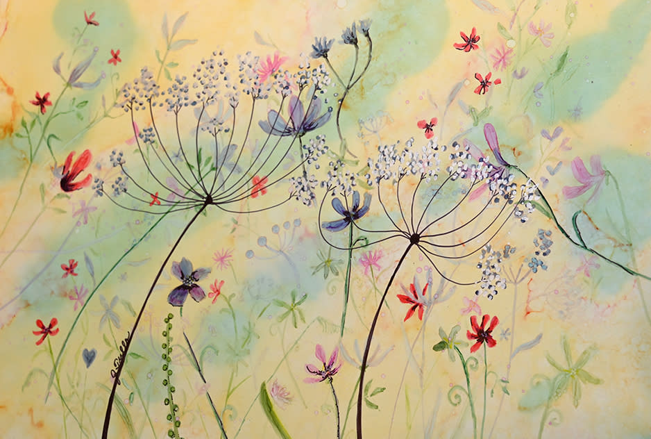 alcohol ink painting meadow flowers by Josie Tullo