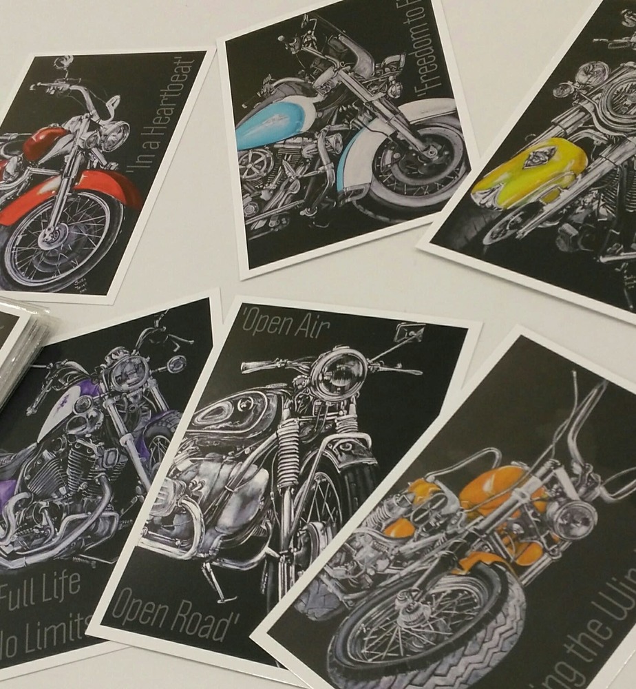 Postcard set featuring classic motorbikes
