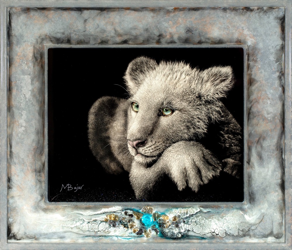 Original "Daydreaming" Scratchboard In A Resin Frame Art Marietta Bajer