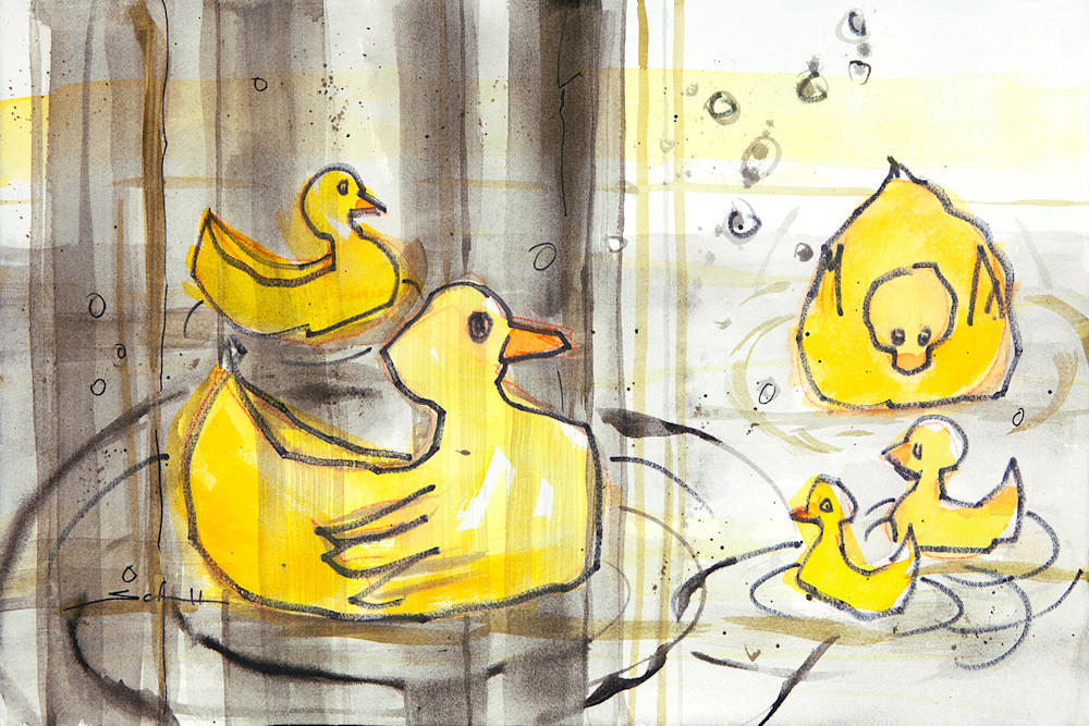 Duckies in Bathtub with Shower Curtain
