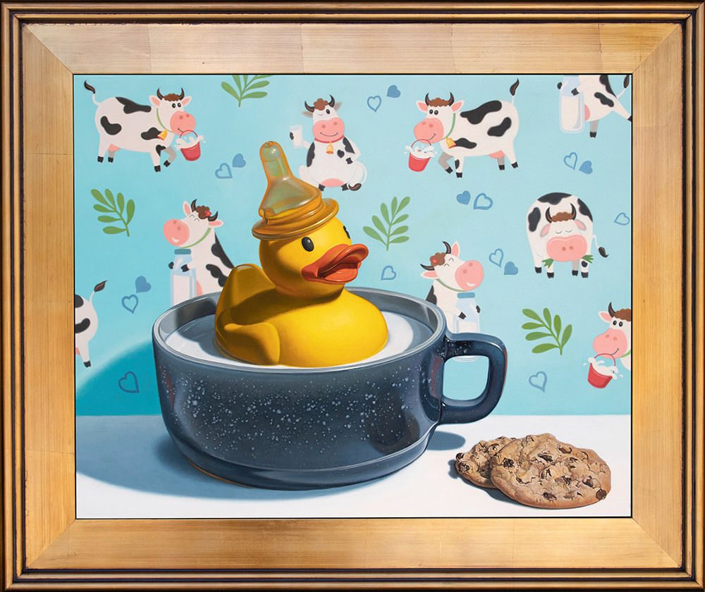 Kevin Grass Milk Duck Gold Frame Acrylic on aluminum panel painting