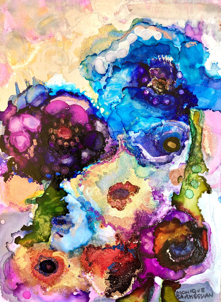 Glory Carriers 19, alcohol ink and mixed media on wood, 7x5