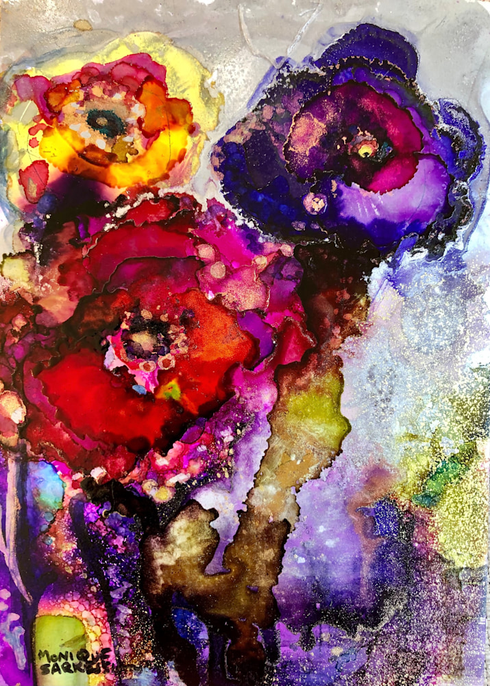 Glory Carriers 17, alcohol ink and mixed media on wood, 7x5