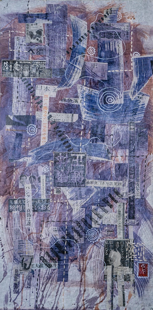 Muffy Clark Gill Covid 1 collage and mixed media 48 x 23 in $2400 – Version 2
