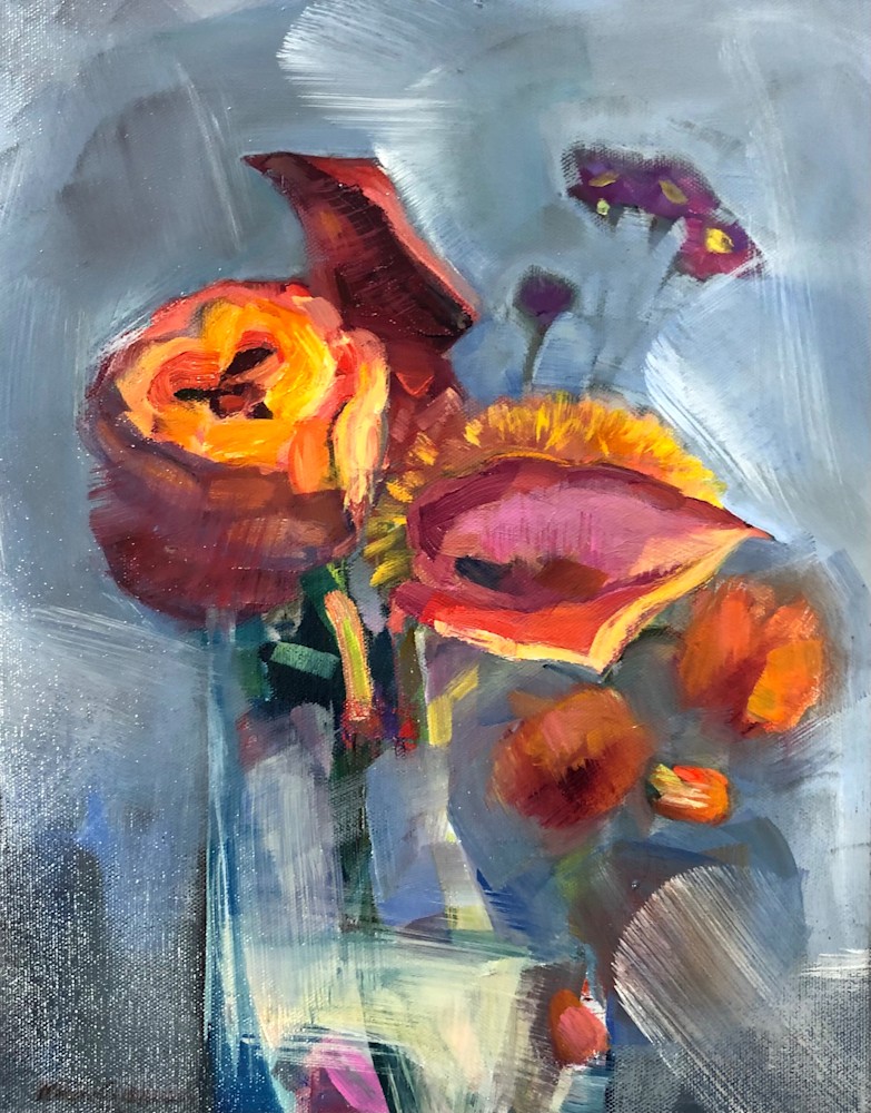 Together Still Life With Calla Lilies, Roses and Asters, oil on canvas, 14x11
