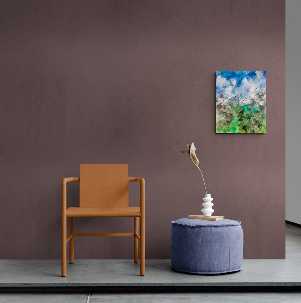 Chair and pouf sitting on concrete slab