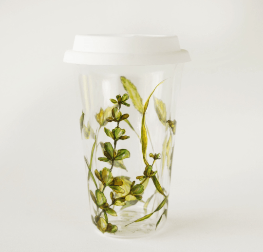 Glass Travel Mug Shrooms And Grass Art | Yevgenia Davidoff's Botanical  Portraits and Artwares