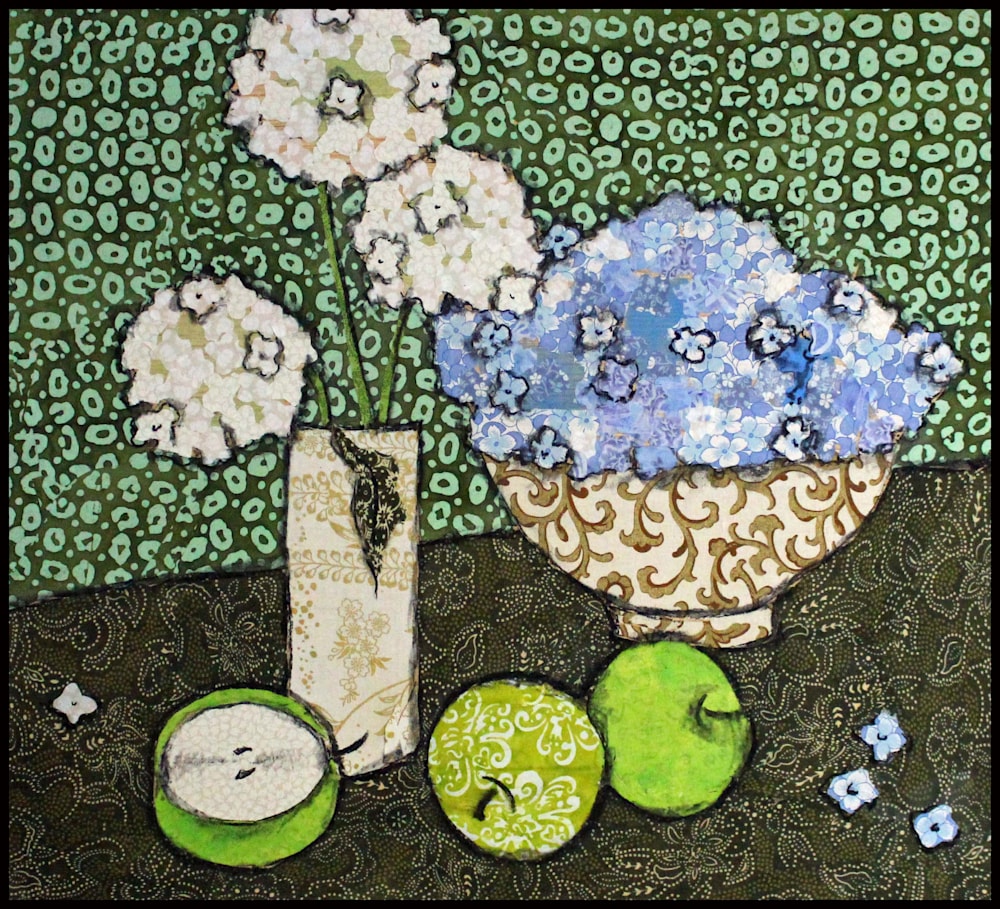 Hydrangea and Green Apples Framed (3)