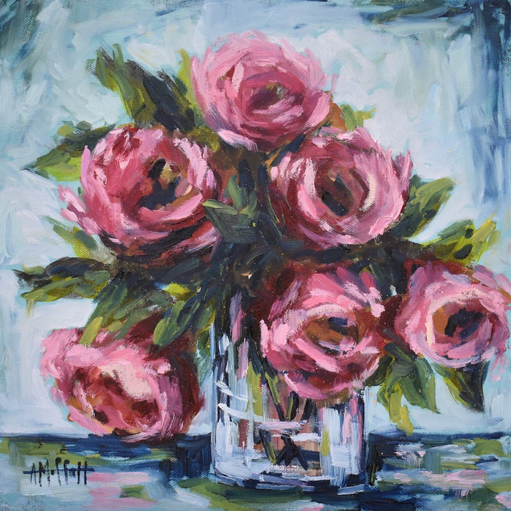 roses bouquet in vase painting - original oil painting