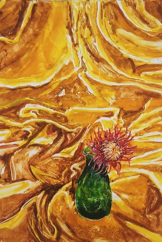 Chrysanthemum Gold Satin Abstraction