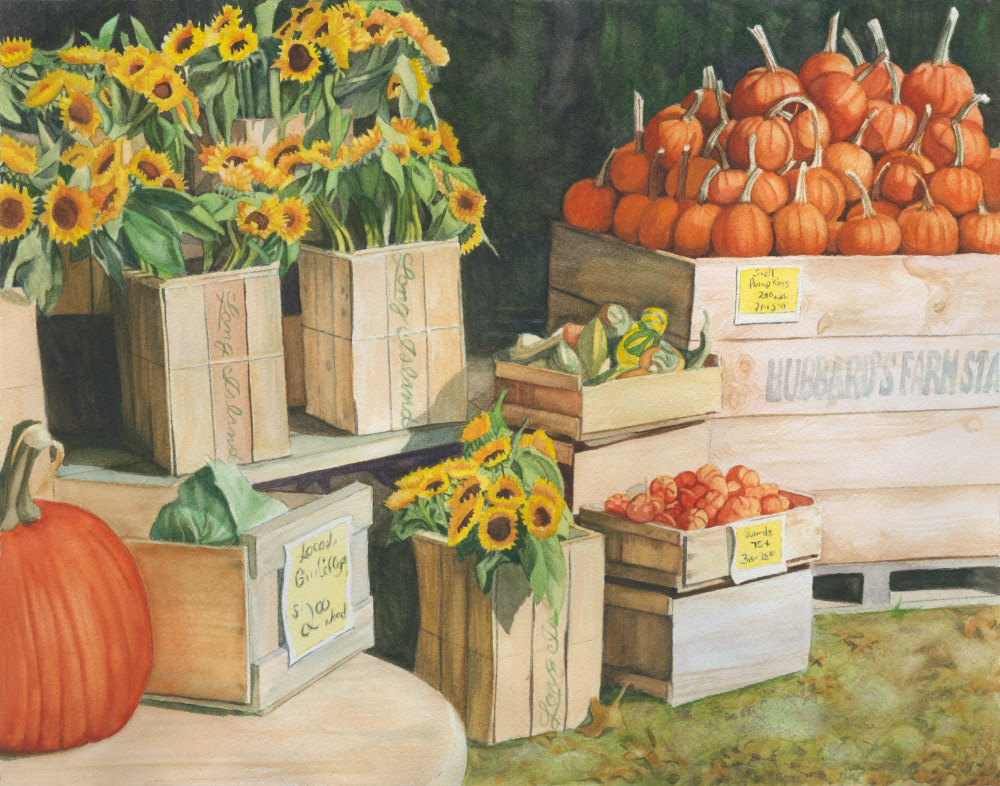Farm Stand 20x24 framed watercolor $400