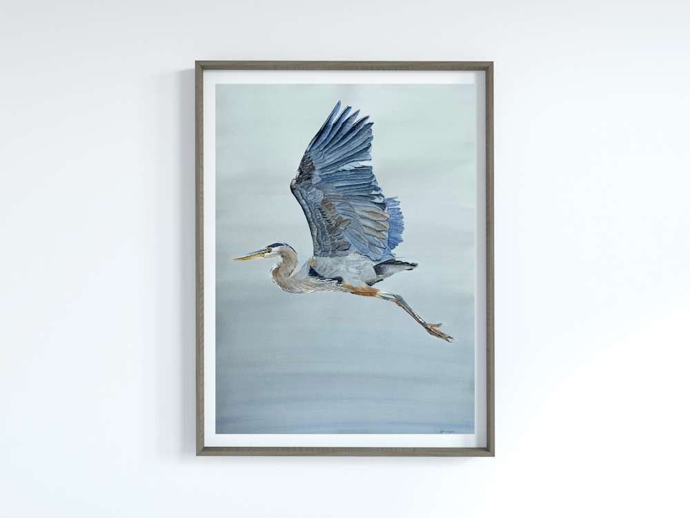 blue heron in light frame mockup