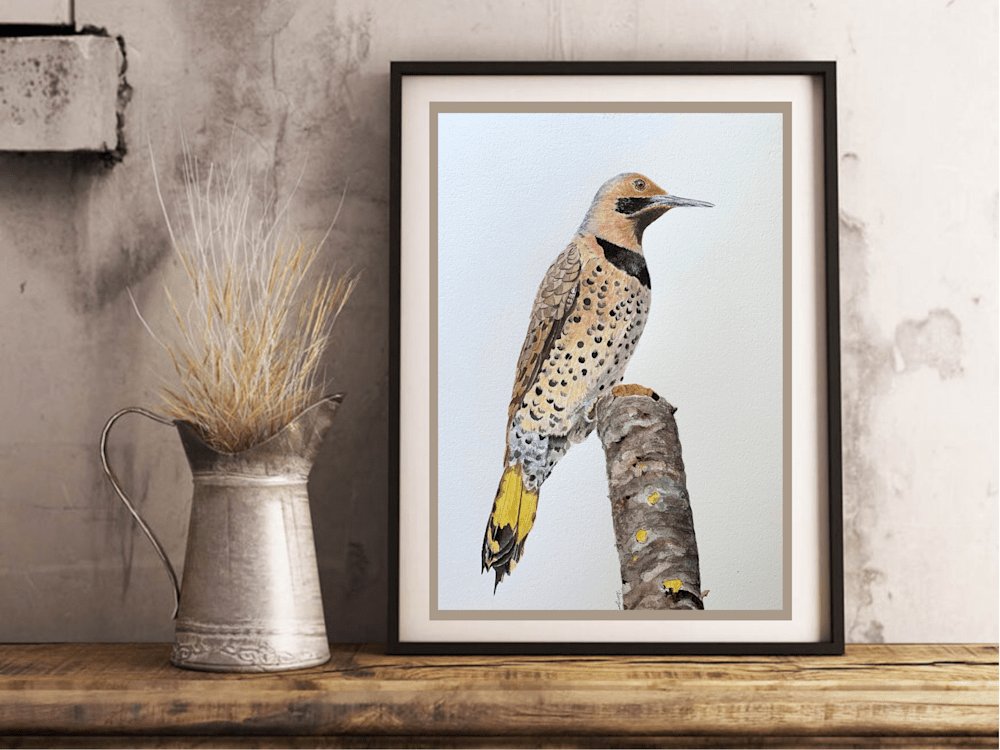 Northern Flicker painting in frame mockup