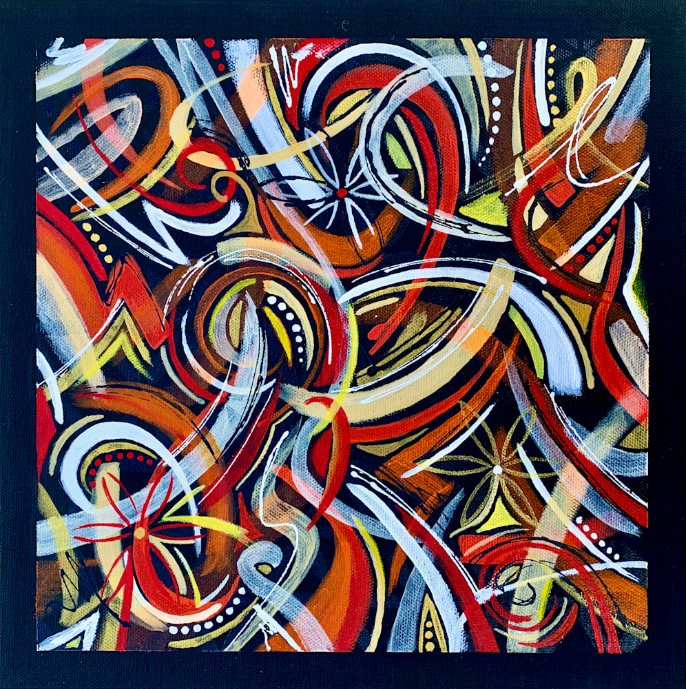 12x12 zabe arts red swirl abstract painting