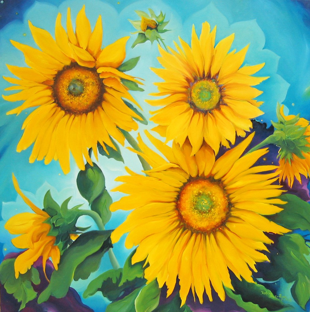 Glorious Sunflowers Oil on canvas, 36x36