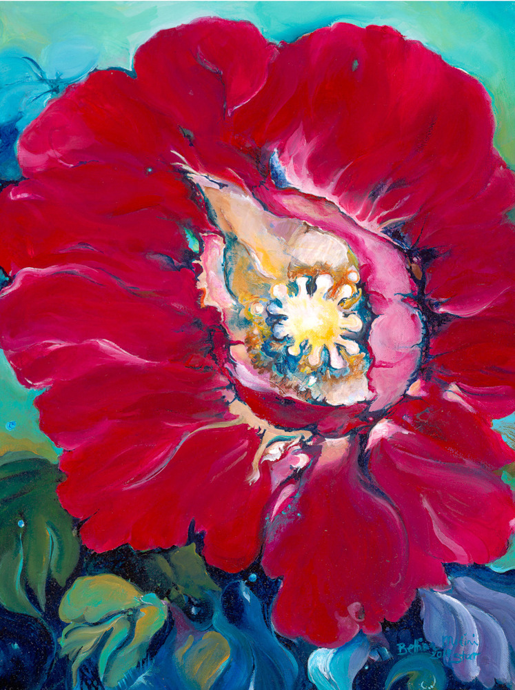 Red Poppy, giclee print on paper by Bettina Madini, 21x15