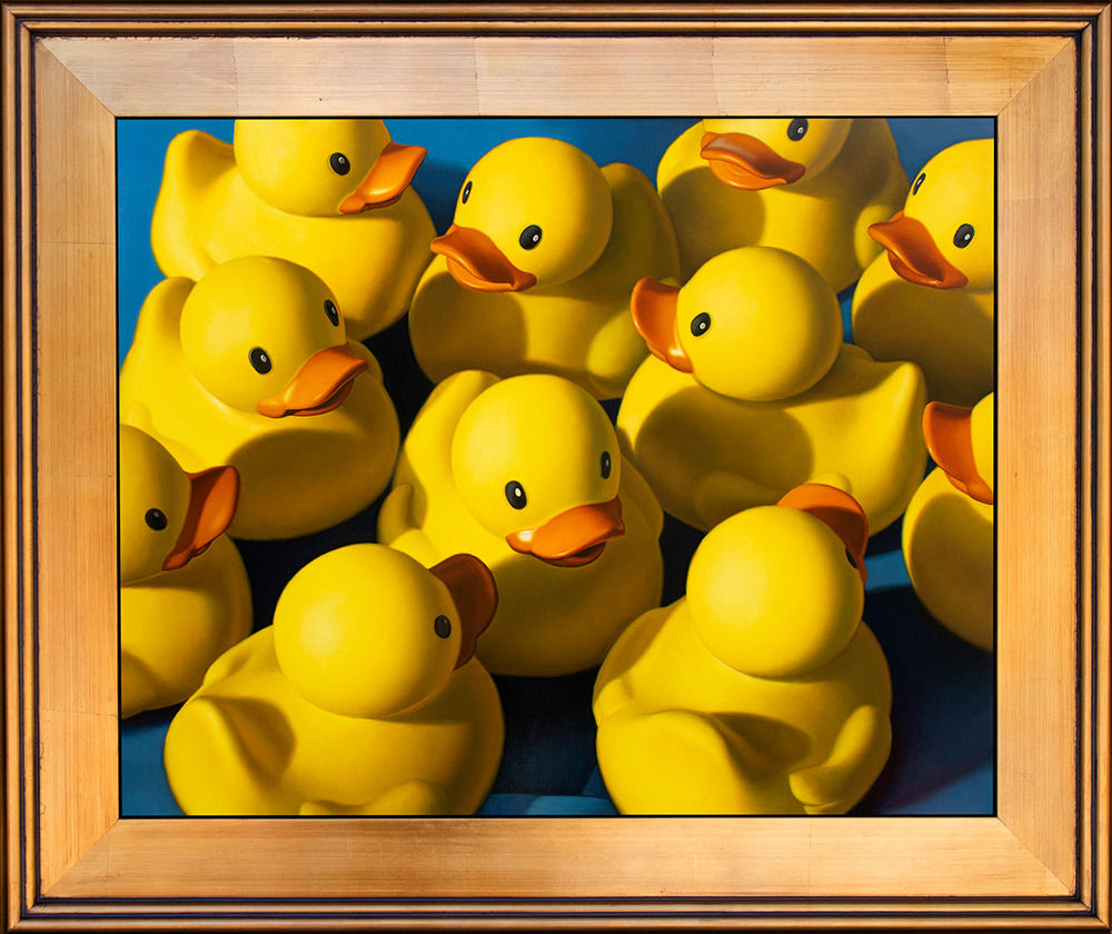 Kevin Grass Clusterduck gold frame Oil and acrylic on aluminum panel painting