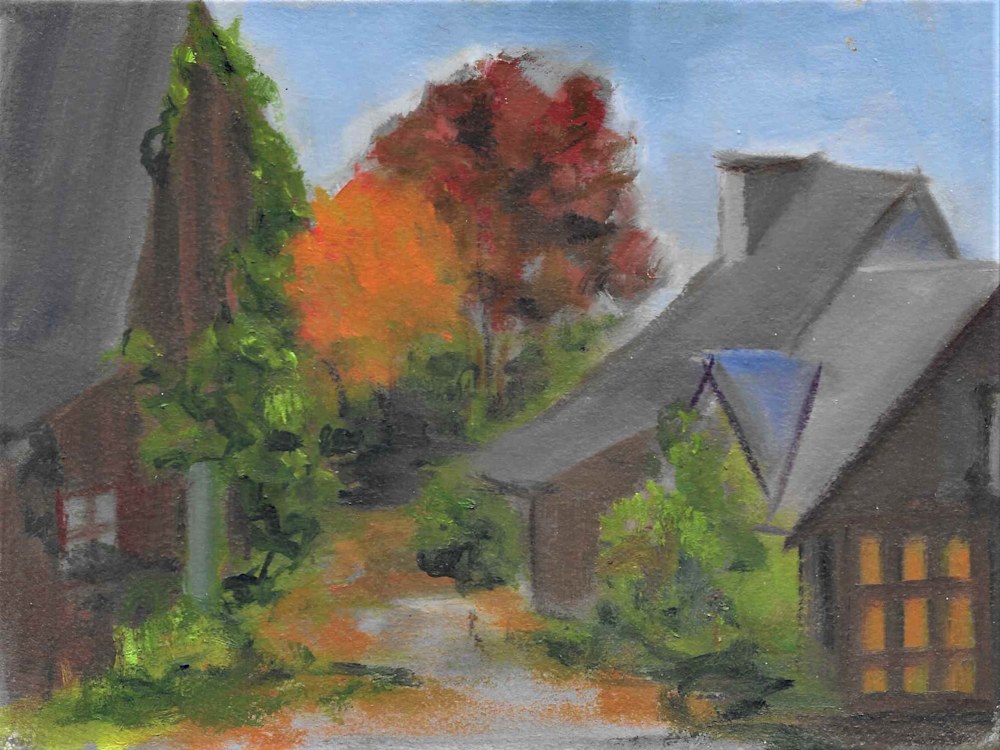 Lisa Domenic Hearth and Heaven Phillips Mill New Hope PA oil on paper 5X7