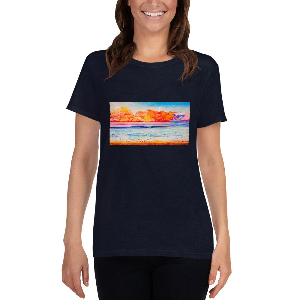 Psychedelic Wave Womens T Shirt   Navy