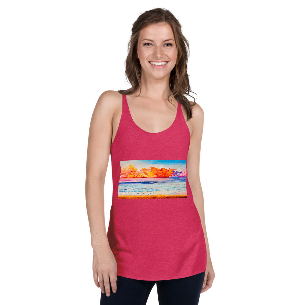 Womens Racerback Tanks Psychedelic Wave Shocking Pink