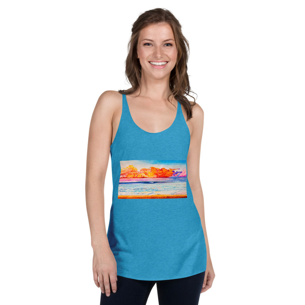 Womens Racerback Tanks Psychedelic Wave Turquoise