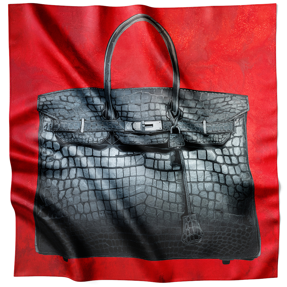 Exclusive Red Birkin Crocodile Scarf Ineffable Art