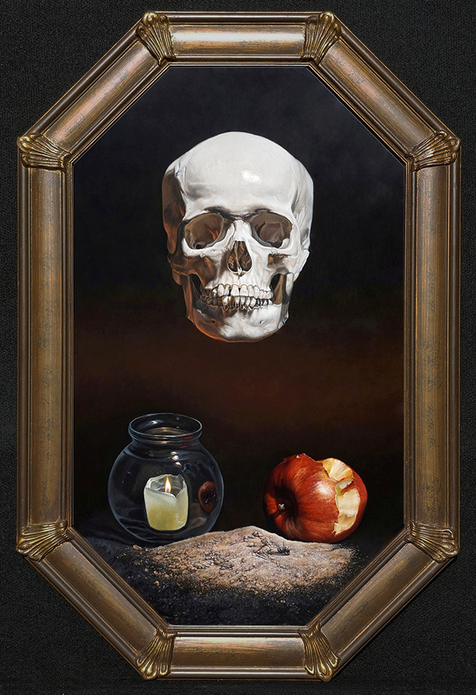 Kevin Grass Memento Mori framed Acrylic on panel painting