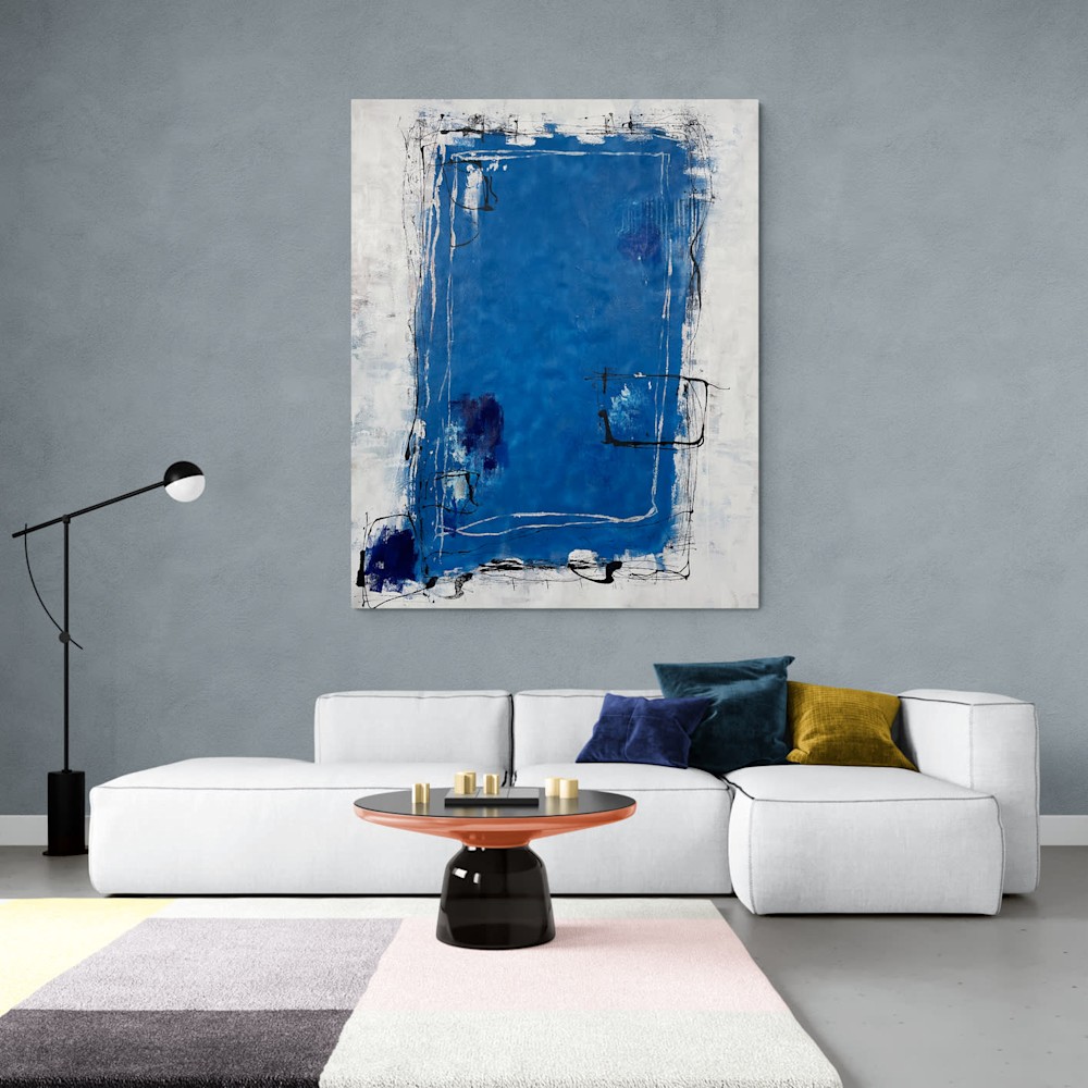 Modern living room with large colorful rug