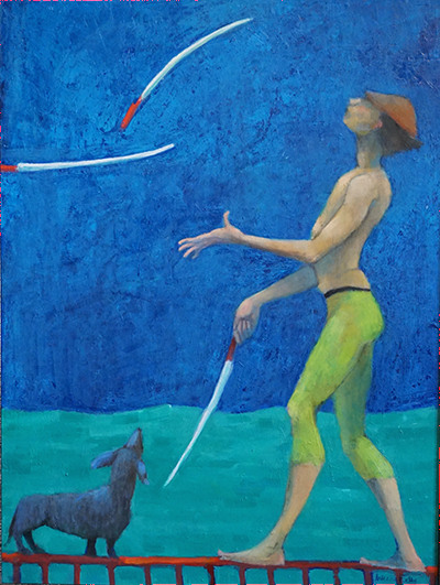 Knife Thrower small copy 18x24 oil in panel copy