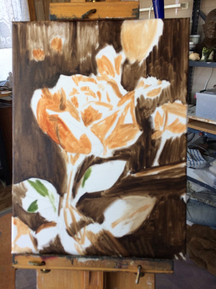 Rose and Fence underpainting