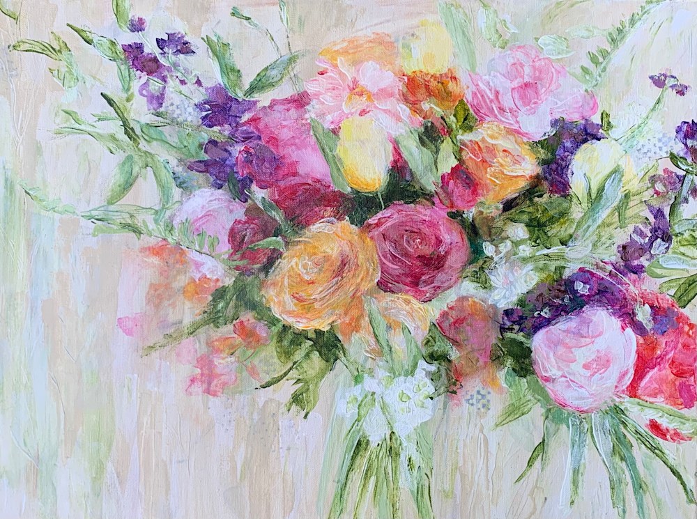 Pink Bridal bouquet painting