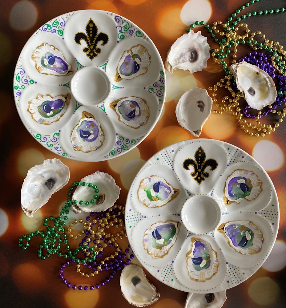 Oyster Plate Mardi Gras pair
