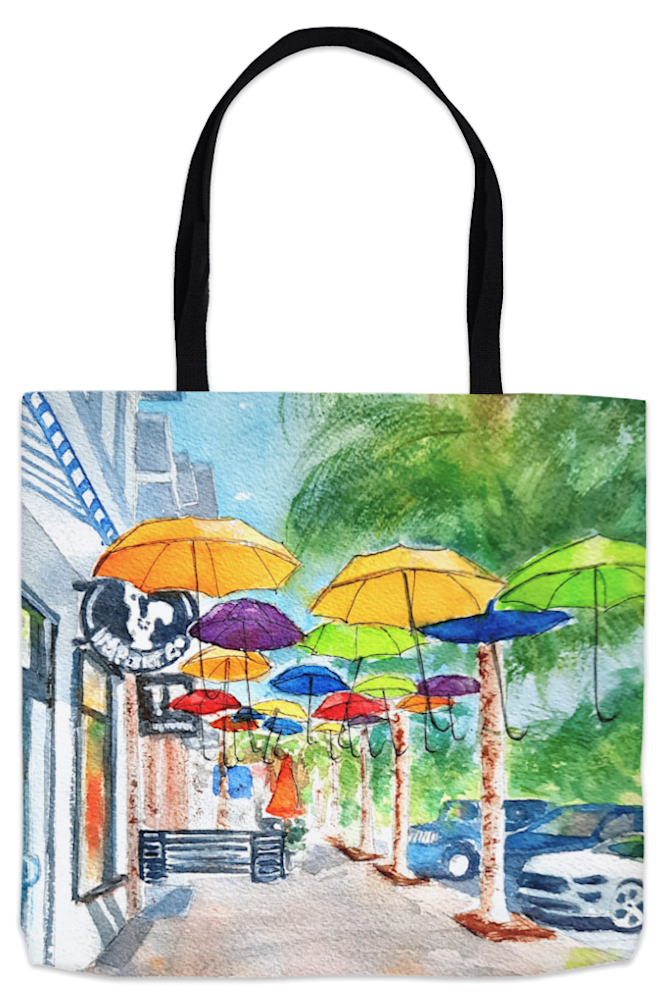 Dunedin Umbrellas 16" Tote Bag Debbie Lewis Watercolors