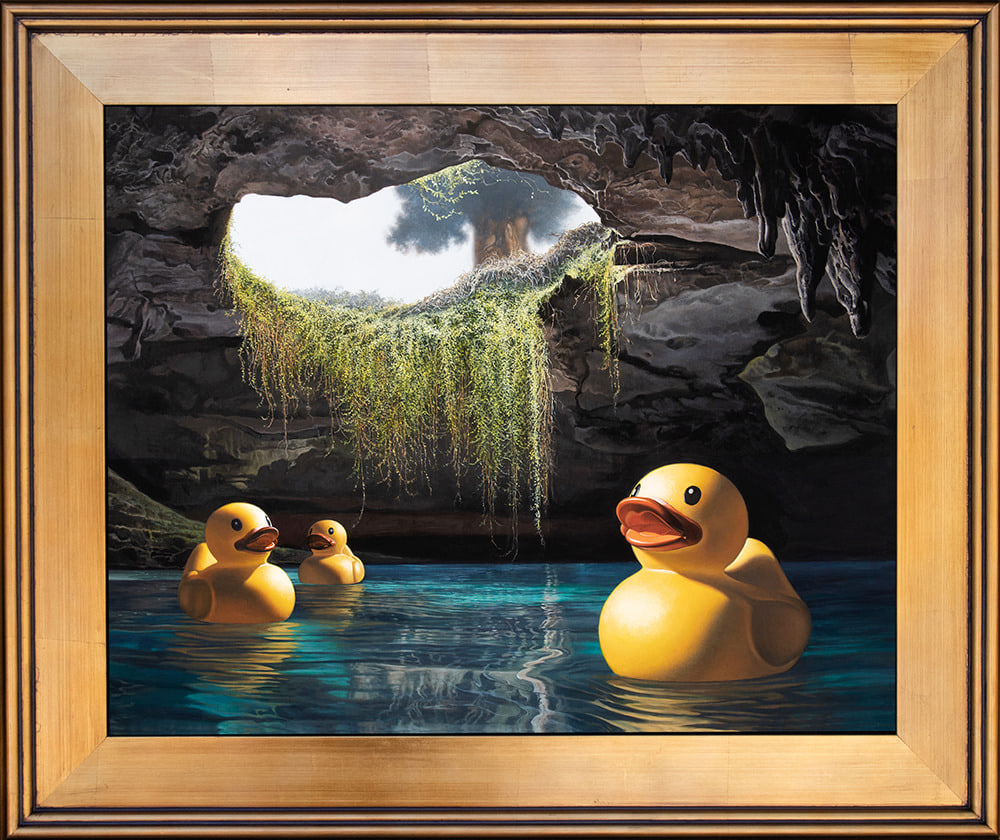 Kevin Grass Quacks in the Earth Gold Frame Acrylic on aluminum panel painting