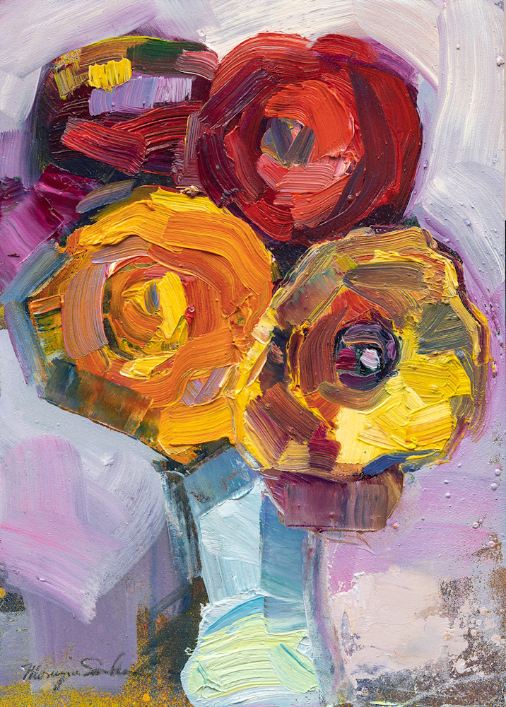 Together Still Life With Mixed Ranunculus, oil, 7x5