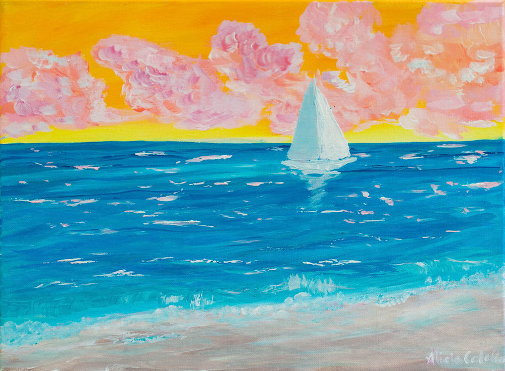 Blue Sail Pink Clouds 12x16 Original Alicia Colella