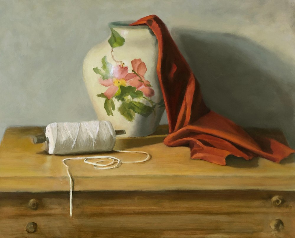 Oshin Dara flower Vase and String oil on panel 16x20in
